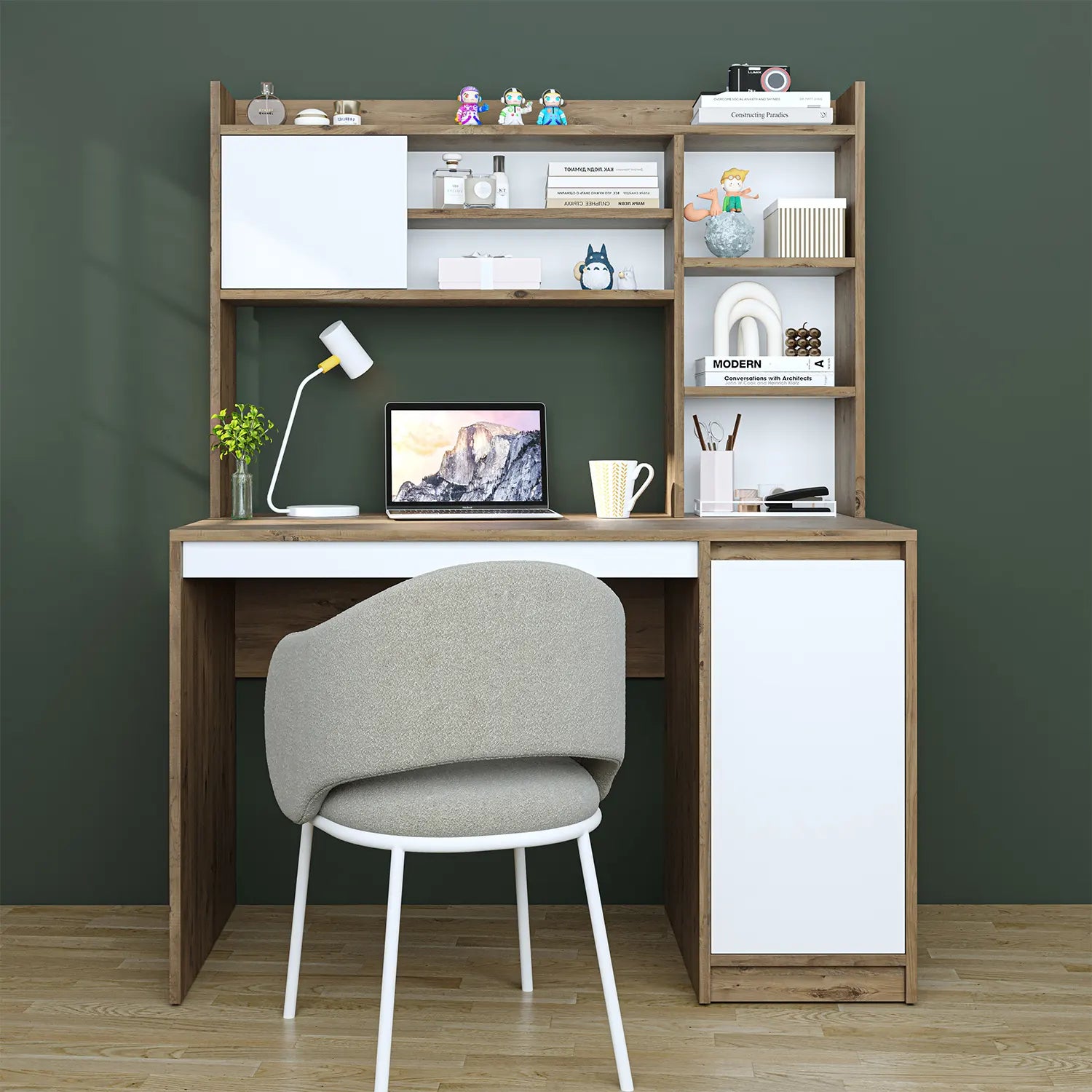 Mira Atlasçam Beyaz Bilgisayar Masası, Raflı Çalışma Masası , Çalışma Ofis Masası, Ders Yemek Masası 60x120 cm ön