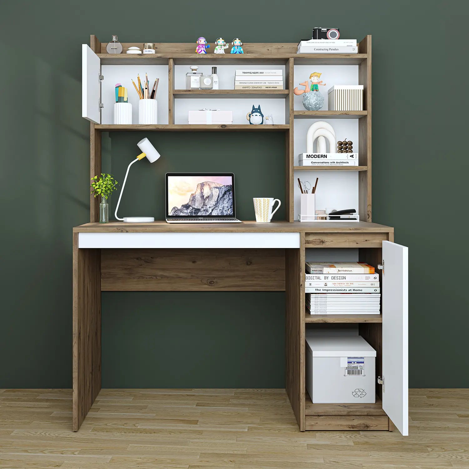 Mira Atlasçam Beyaz Bilgisayar Masası, Raflı Çalışma Masası , Çalışma Ofis Masası, Ders Yemek Masası 60x120 cm açık