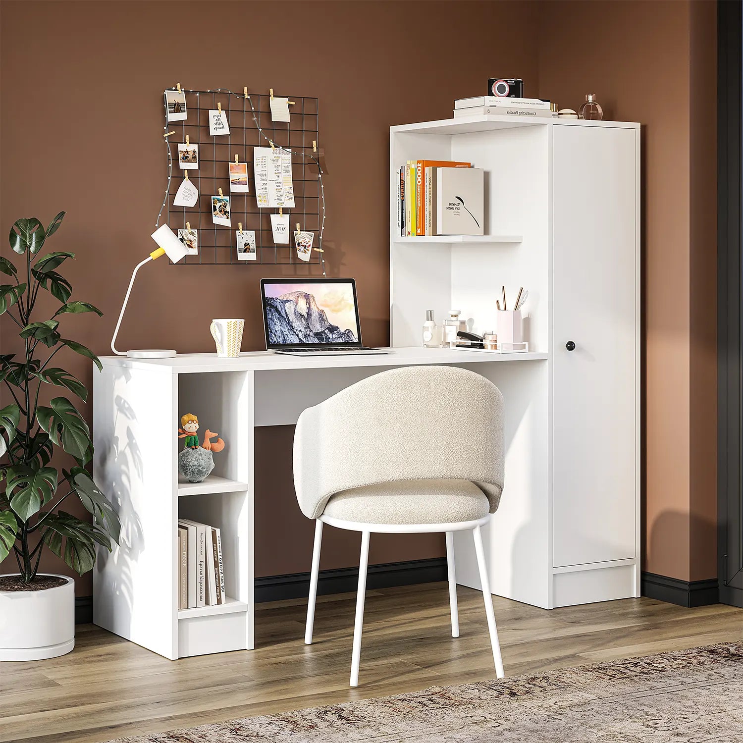 Stilo beyaz sağ kitaplıklı Bilgisayar Masası, Raflı Çalışma Masası , Çalışma Ofis Masası, Ders Yemek Masası 50x155 cm