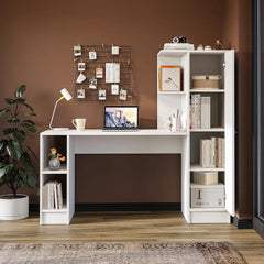 Stilo beyaz sağ kitaplıklı Bilgisayar Masası, Raflı Çalışma Masası , Çalışma Ofis Masası, Ders Yemek Masası 50x155 cm açık