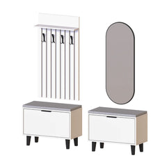 Nord Vestiyer Takımı Lambri Askılıklı, 2 adet Kapaklı Bench, Modüler, Oval Aynalı Portmanto Takımı