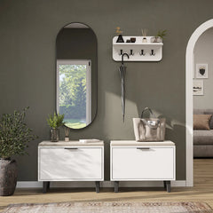 Nord Vestiyer Takımı Askılıklı, Kapaklı Bench, Modüler, Oval Aynalı Portmanto Takımı