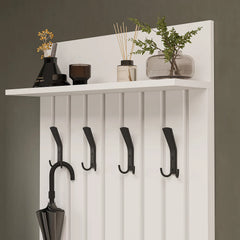 Roomart Nord beyaz lambri askılıklı kapaksız çekmeceli benchli ve aynalı modüler vestiyer takımı,
Nord ahşap lambri panelli duvara monte duvar askılığı vestiyer,
Oturmalı kapaksız bench ayakkabılık ünitesi antre mobilyası,
Dikdörtgen oval tasarımlı duvara asılabilir portmanto aynası