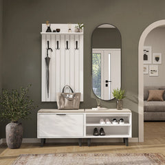 Nord Vestiyer Takımı Kapaklı ve Kapaksız Bench,Lambri Askılıklı, Modüler, Oval Aynalı Portmanto Takımı