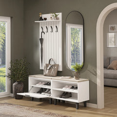 Nord Vestiyer Takımı Kapaklı ve Kapaksız Bench,Lambri Askılıklı, Modüler, Oval Aynalı Portmanto Takımı