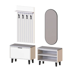 Nord Vestiyer Takımı Kapaklı ve Kapaksız Bench,Lambri Askılıklı, Modüler, Oval Aynalı Portmanto Takımı