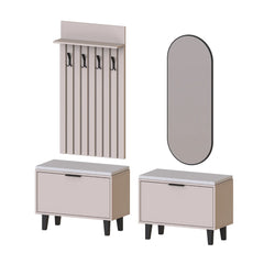 Nord Vestiyer Takımı Lambri Askılıklı, 2 adet Kapaklı Bench, Modüler, Oval Aynalı Portmanto Takımı