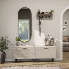 Nord Vestiyer Takımı Askılıklı, Kapaklı Bench, Modüler, Oval Aynalı Portmanto Takımı