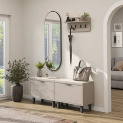 Nord Vestiyer Takımı Askılıklı, Kapaklı Bench, Modüler, Oval Aynalı Portmanto Takımı