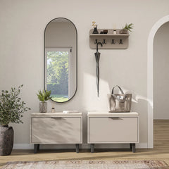 Nord Vestiyer Takımı Askılıklı, Kapaklı Bench, Modüler, Oval Aynalı Portmanto Takımı