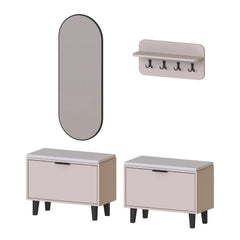 Nord Vestiyer Takımı Askılıklı, Kapaklı Bench, Modüler, Oval Aynalı Portmanto Takımı