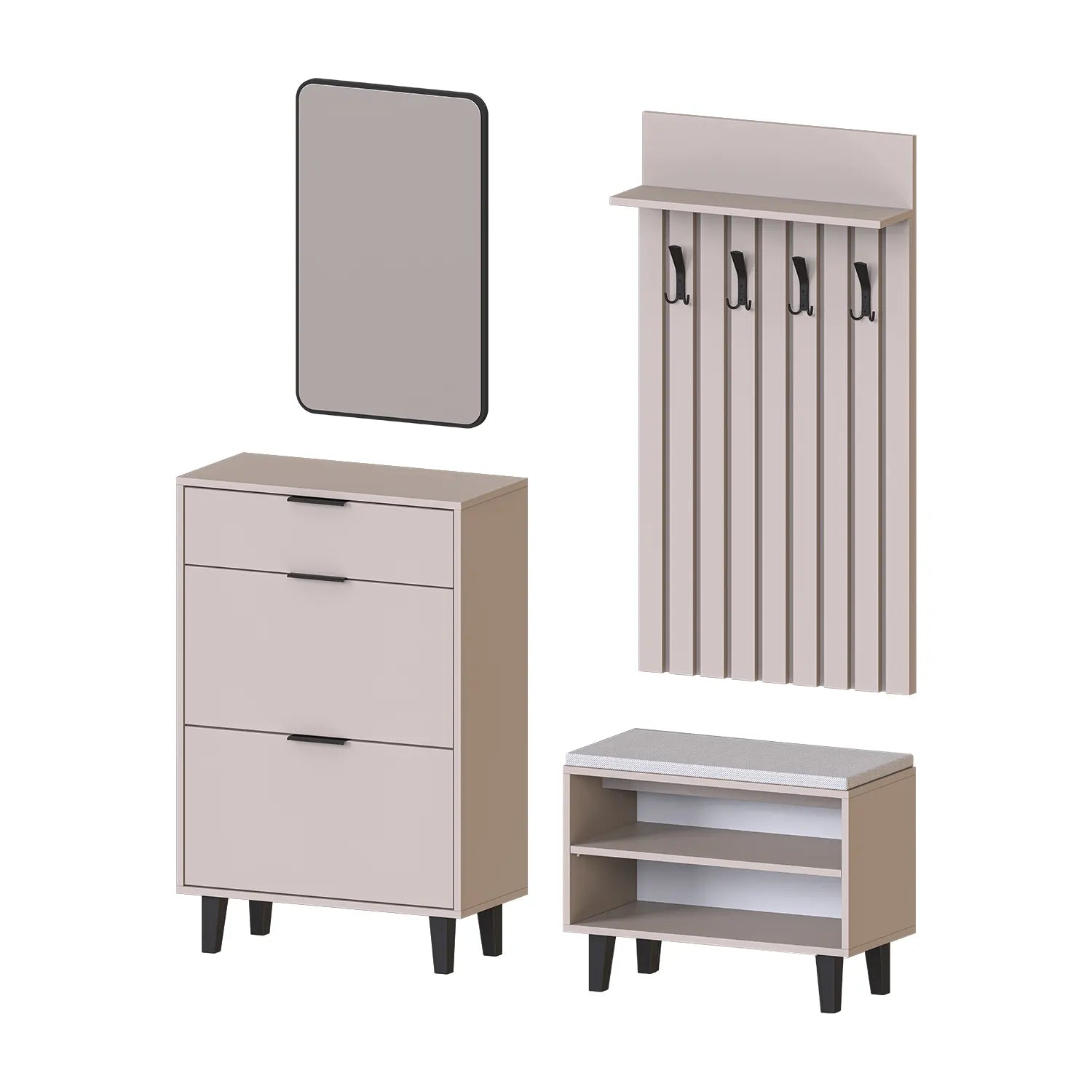 Roomart Nord kumtaşı lambri askılıklı kapaksız çekmeceli benchli ve aynalı modüler vestiyer takımı,
Nord ahşap lambri panelli duvara monte duvar askılığı vestiyer,
Oturmalı kapaksız bench ayakkabılık ünitesi antre mobilyası,
Dikdörtgen oval tasarımlı duvara asılabilir portmanto aynası