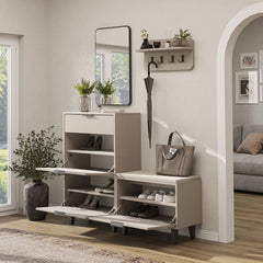 Nord Vestiyer Takımı Kapaklı Askılıklı Ayakkabılık Dolabı, Bench, Modüler, Aynalı Portmanto Takımı