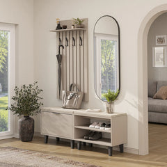 Nord Vestiyer Takımı Kapaklı ve Kapaksız Bench,Lambri Askılıklı, Modüler, Oval Aynalı Portmanto Takımı