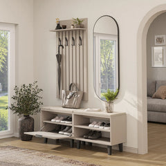 Nord Vestiyer Takımı Kapaklı ve Kapaksız Bench,Lambri Askılıklı, Modüler, Oval Aynalı Portmanto Takımı