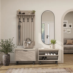 Nord Vestiyer Takımı Kapaklı ve Kapaksız Bench,Lambri Askılıklı, Modüler, Oval Aynalı Portmanto Takımı