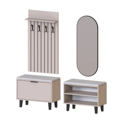 Nord Vestiyer Takımı Kapaklı ve Kapaksız Bench,Lambri Askılıklı, Modüler, Oval Aynalı Portmanto Takımı
