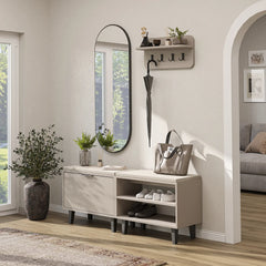 Roomart Nord kumtaşı askılıklı kapaklı kapaksız benchli ve aynalı modüler vestiyer takımı,
Nord ahşap lambri panelli duvara monte duvar askılığı vestiyer,
Oturmalı kapaksız bench ayakkabılık ünitesi antre mobilyası,
Dikdörtgen oval tasarımlı duvara asılabilir portmanto aynası