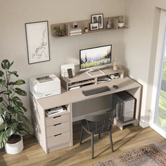 Mode Raflı Çalışma Masası , 3 Çekmeceli Kesonlu Çalışma Masası , Raflı Monitör Standlı Çalışma Ofis Masası , Bilgisayar Masası