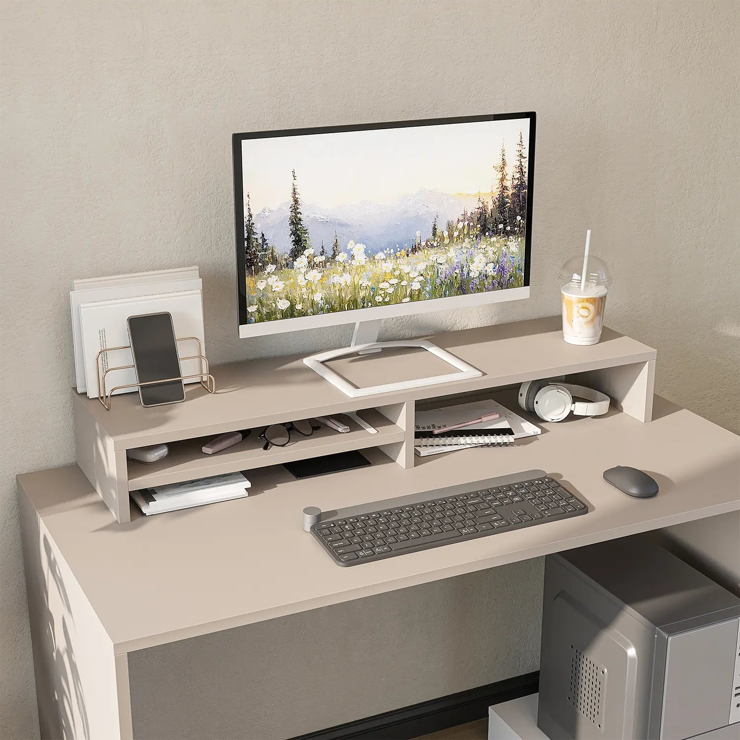 Kumtaşı Mode Çalışma Masası Raflı Monitör Standı 100 cm üst