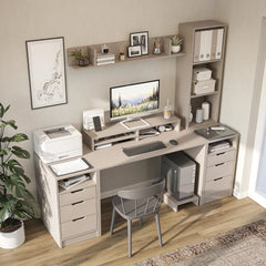 Mode Kitaplıklı ve Raflı Çalışma Masası , Raflı Monitör Standlı Çalışma Ofis Masası , Bilgisayar Masası, 2 adet 3 Çekmeceli Kesonlu Çalışma Masası