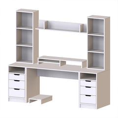 Mode Kitaplıklı ve Raflı Çalışma Masası , Raflı Monitör Standlı Çalışma Ofis Masası , Bilgisayar Masası , 2 adet 3 Çekmeceli Kesonlu Çalışma Masası