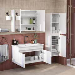 Lavabolu Mdf 80 Cm Banyo Alt Dolabı + Aynalı Üst Dolabı + Banyo Boy Dolabı , Banyo Dolabı Seti