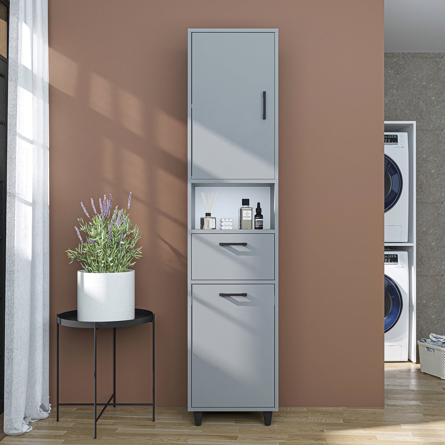kirli çamaşır sepetli dolap çekmeceli çamaşır sepetli çok amaçlı dolap külgri 45 cm roomart