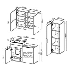 Sepetli Banyo Dolabı 3lü Set - Dubai