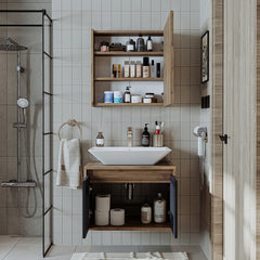 banyo dolabı roomart lavabolu atlantic seri 65 cm ahşap antrasit aynalı kapaklı banyo dolabı takımı