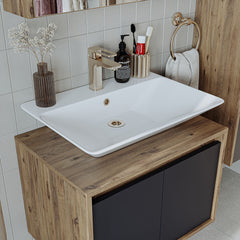 banyo dolabı roomart lavabolu atlantic seri 65 cm ahşap antrasit aynalı kapaklı banyo dolabı takımı
