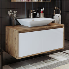 banyo dolabı roomart lavabolu atlantic seri 100 cm ahşap beyaz kapaklı alt dolap
