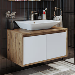 banyo dolabı roomart lavabolu atlantic seri 85 cm ahşap beyaz kapaklı alt dolap