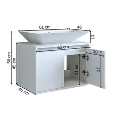 banyo dolabı roomart lavabolu atlantic seri 65 cm beyaz kapaklı alt dolap