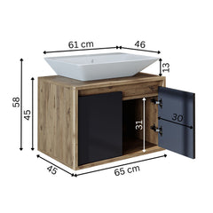 banyo dolabı roomart lavabolu atlantic seri 65 cm ahşap antrasit kapaklı alt dolap