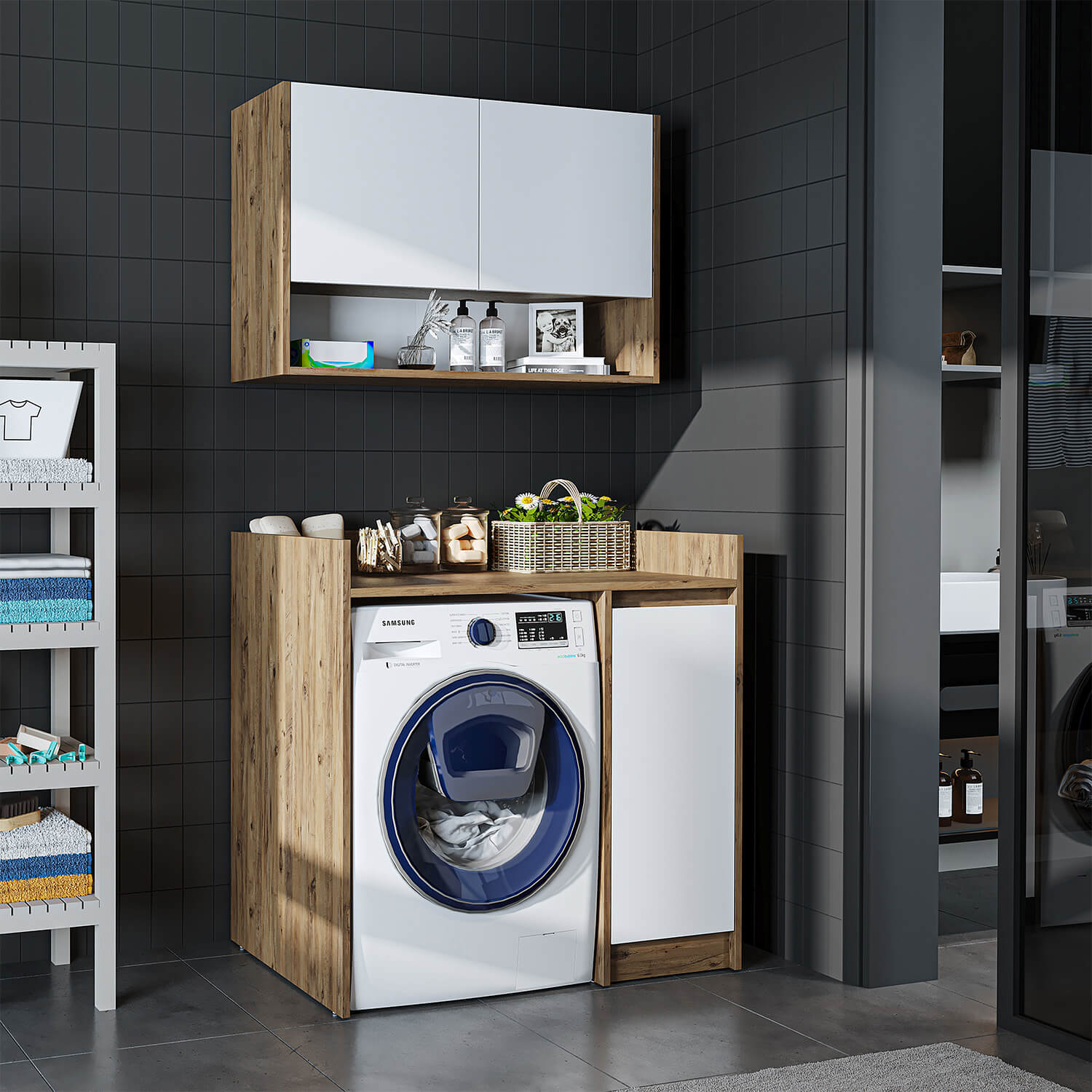 Çamaşır Makinesi Dolabı Takımı - Derin - 100cm - Roomartçamaşır makinesi dolabı2816