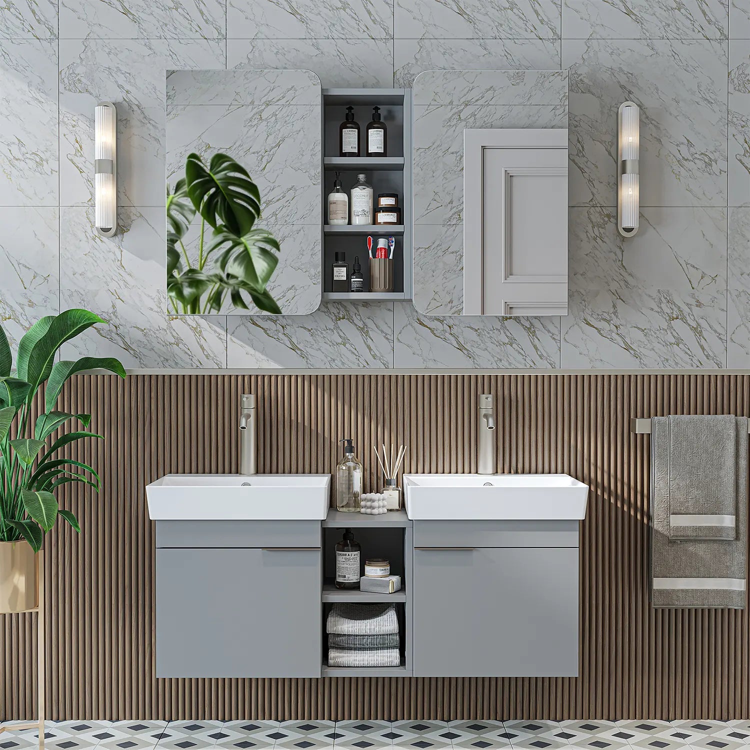 Çift Lavabolu Banyo Dolabı Takımı - Likya - Roomartbanyo dolabı2952