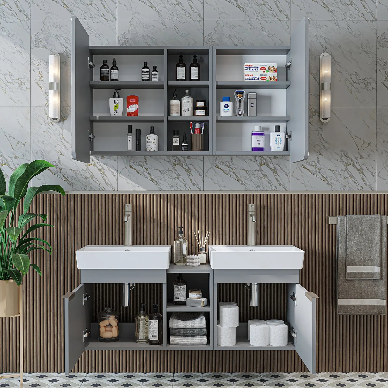 Çift Lavabolu Banyo Dolabı Takımı - Likya - Roomartbanyo dolabı2952