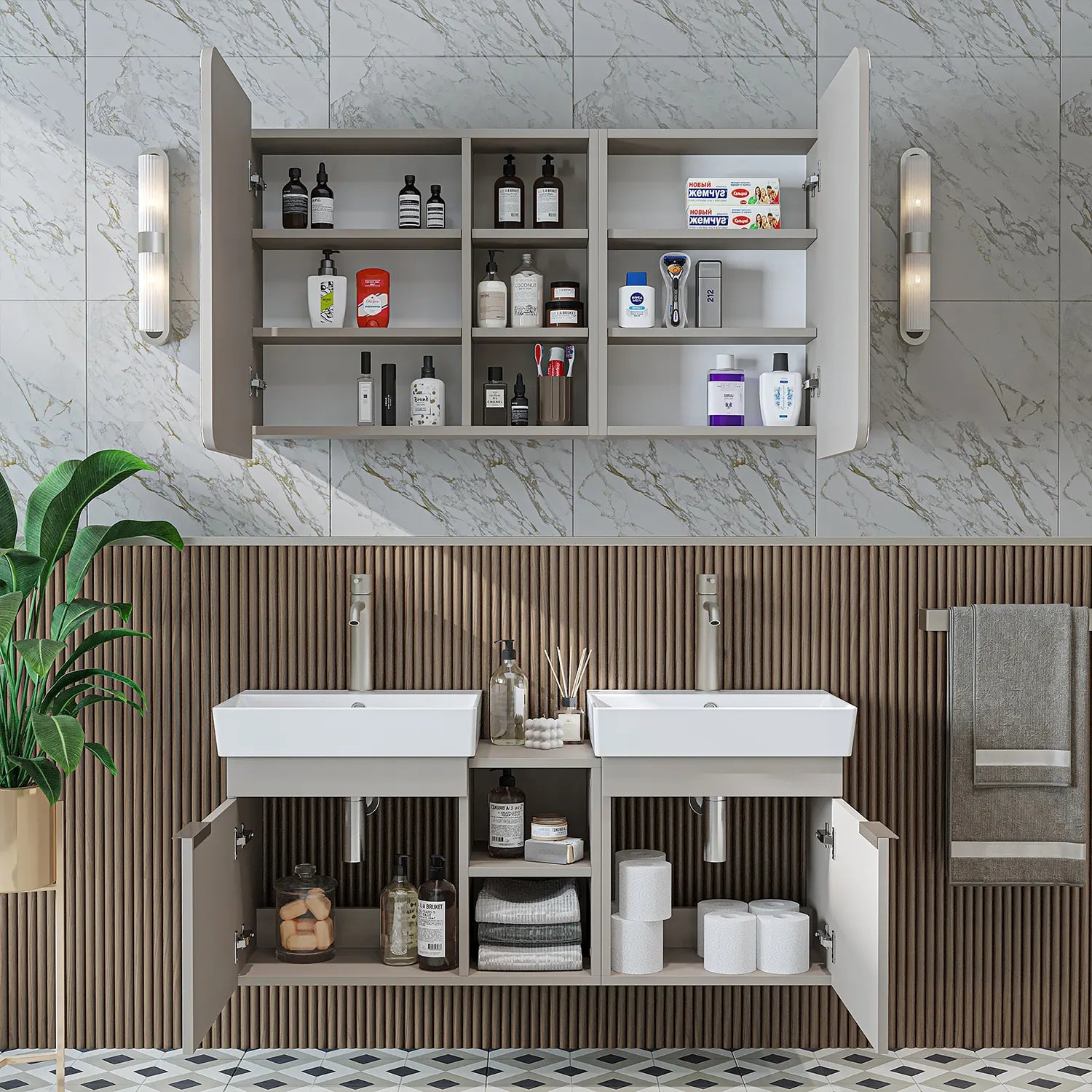 Çift Lavabolu Banyo Dolabı Takımı - Likya - Roomartbanyo dolabı2953