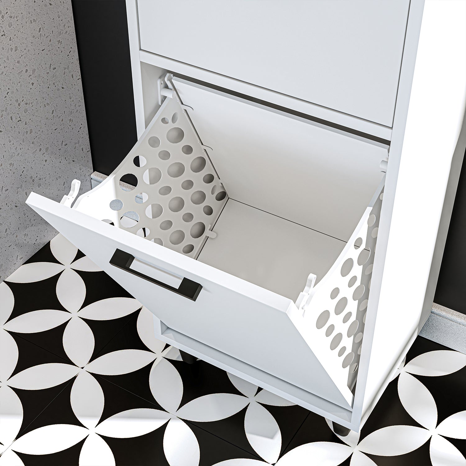 kirli çamaşır sepetli dolap çekmeceli çamaşır sepetli çok amaçlı dolap beyaz 45 cm roomart