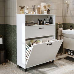 Kirli Çamaşır Sepetli Çekmeceli Banyo Dolabı Çok Amaçlı Dolap 90 cm - Rim