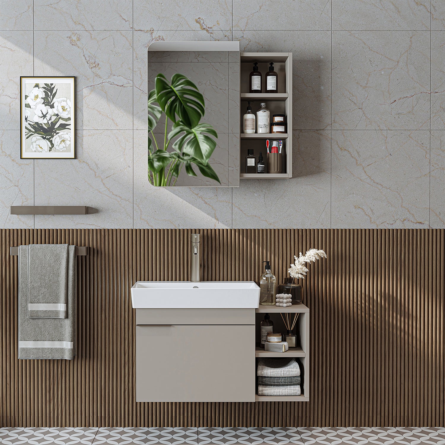 Lavabolu Banyo Dolabı 2li Set - Likya - Roomartbanyo dolabı2938