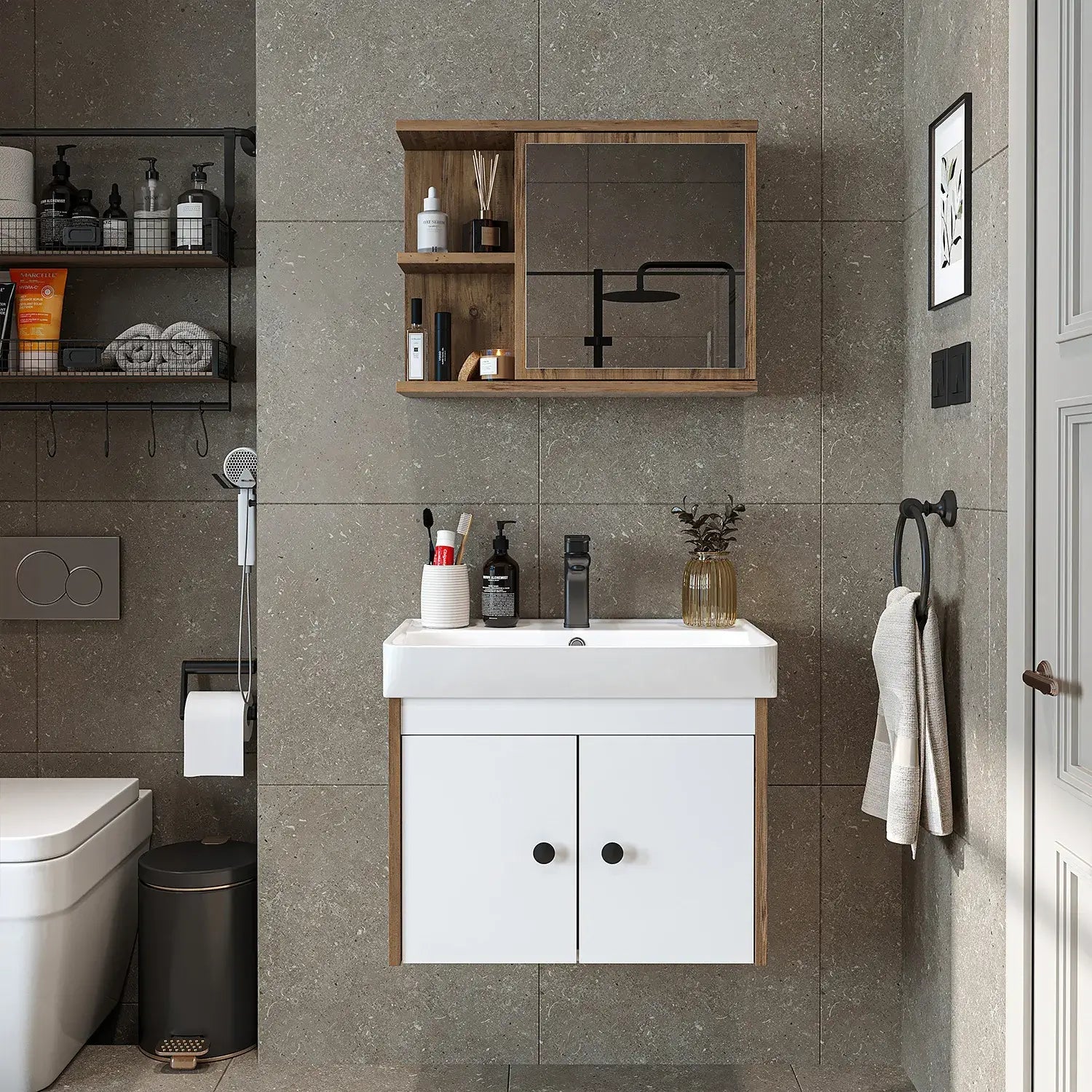 Lavabolu Banyo Dolabı 2li Set - Ada - Roomartbanyo dolabı2864