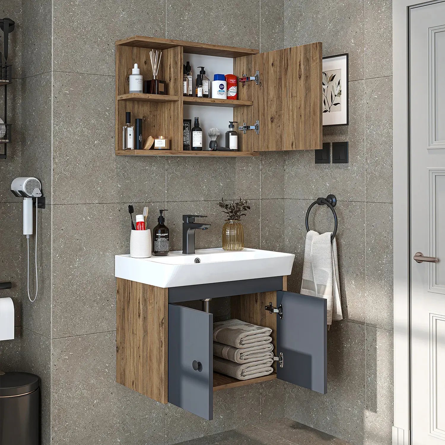 Lavabolu Banyo Dolabı 2li Set - Ada - Roomartbanyo dolabı2865