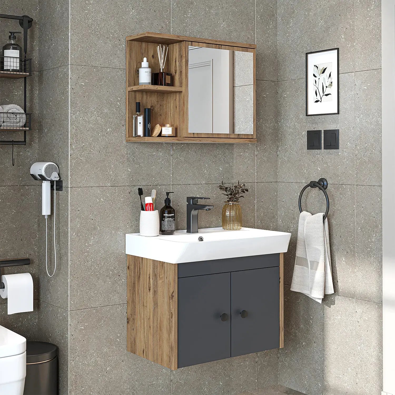 Lavabolu Banyo Dolabı 2li Set - Ada - Roomartbanyo dolabı2865