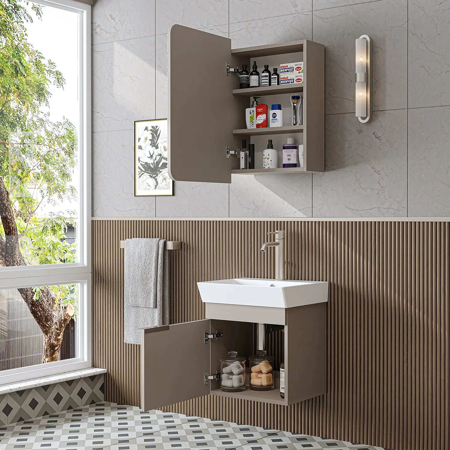 Lavabolu Banyo Dolabı 2li Set - Likya - Roomartbanyo dolabı2915