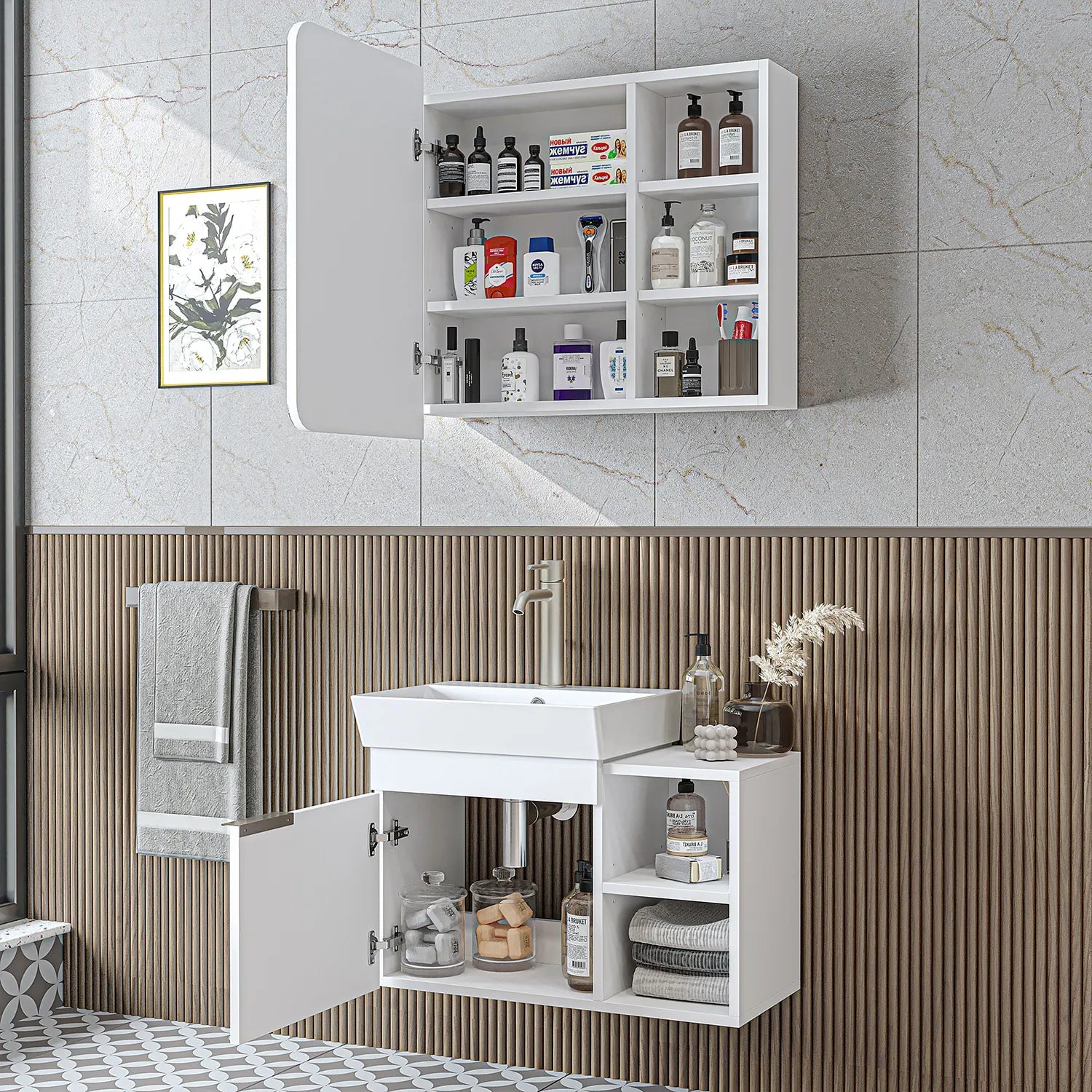 Lavabolu Banyo Dolabı 2li Set - Likya - Roomartbanyo dolabı2917