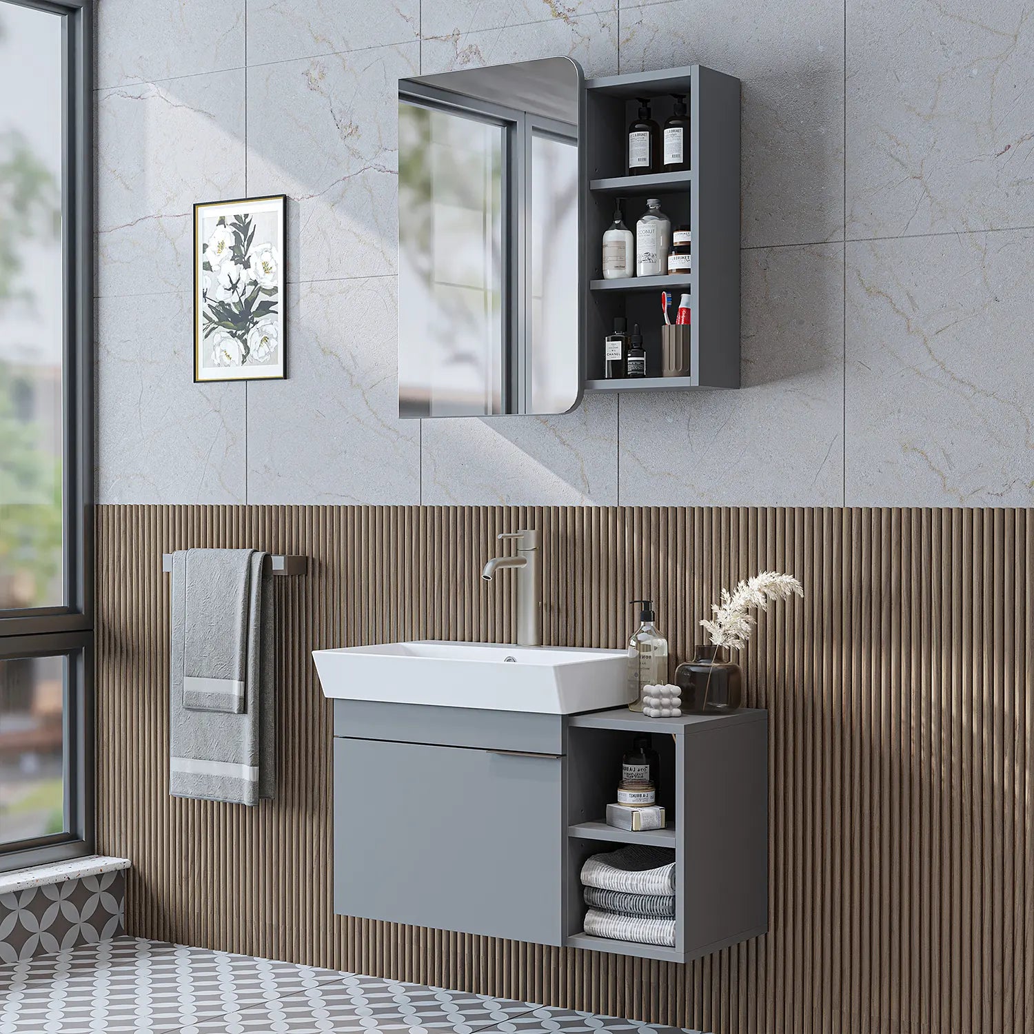 Lavabolu Banyo Dolabı 2li Set - Likya - Roomartbanyo dolabı2930