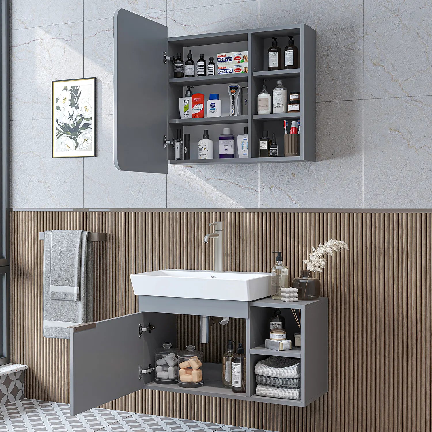 Lavabolu Banyo Dolabı 2li Set - Likya - Roomartbanyo dolabı2930