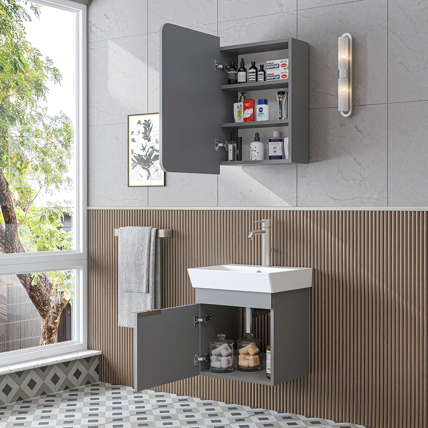 Lavabolu Banyo Dolabı 2li Set - Likya - Roomartbanyo dolabı2935